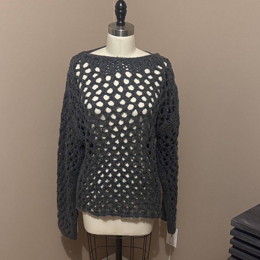 Zara Charcoal Open-Knit Sweater